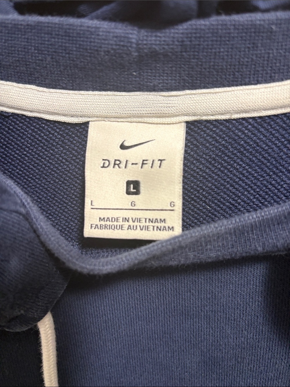 Nike Standard Issue Navy Blue Hooded Pullover with White Drawcords and Zip Pocke - Picture 4 of 4